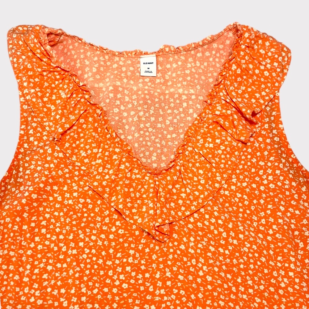 Old Navy - Floral Ruffled V-Neck Sundress - Orange/White - Size M - Picture 5 of 7
